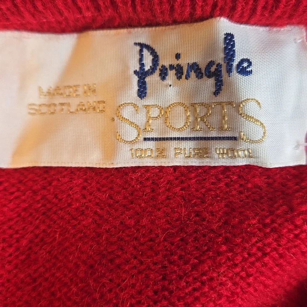 Pringle Of Scotland Vintage Red Wool Embroidered Golf Sweater